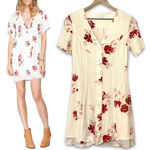 Gentle Fawn Dresses & Skirts - GENTLE FAWN 90s Ivory Floral Short Sleeve Button Front V-Neck Skater Dress XS